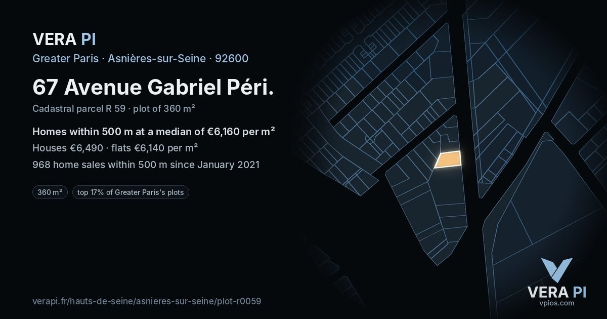 67 Avenue Gabriel Péri, Asnières-sur-Seine at night – the plot lit, the parcels around coloured by the prices near them