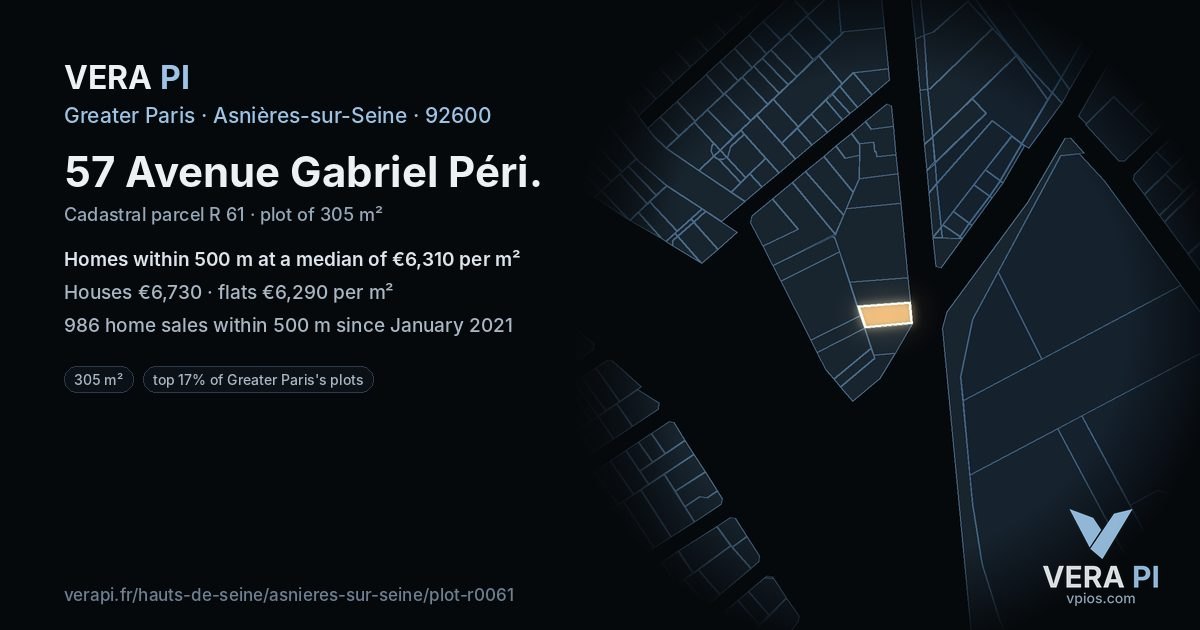 57 Avenue Gabriel Péri, Asnières-sur-Seine at night – the plot lit, the parcels around coloured by the prices near them