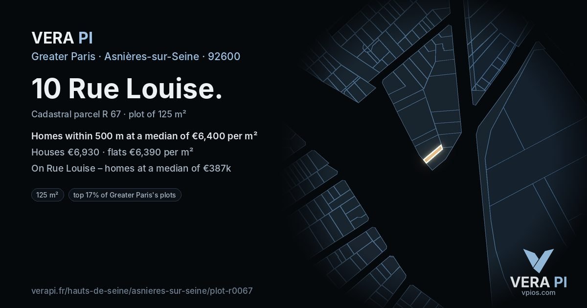 10 Rue Louise, Asnières-sur-Seine at night – the plot lit, the parcels around coloured by the prices near them