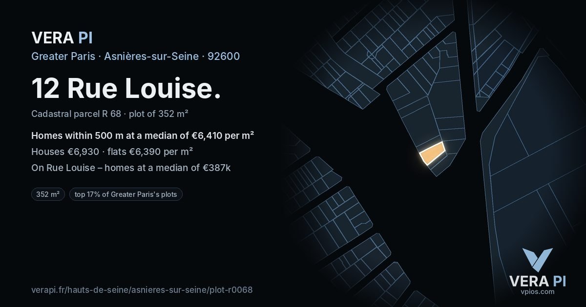 12 Rue Louise, Asnières-sur-Seine at night – the plot lit, the parcels around coloured by the prices near them