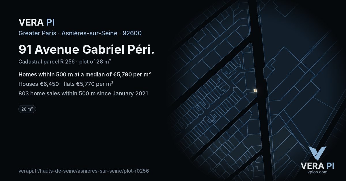 91 Avenue Gabriel Péri, Asnières-sur-Seine at night – the plot lit, the parcels around coloured by the prices near them