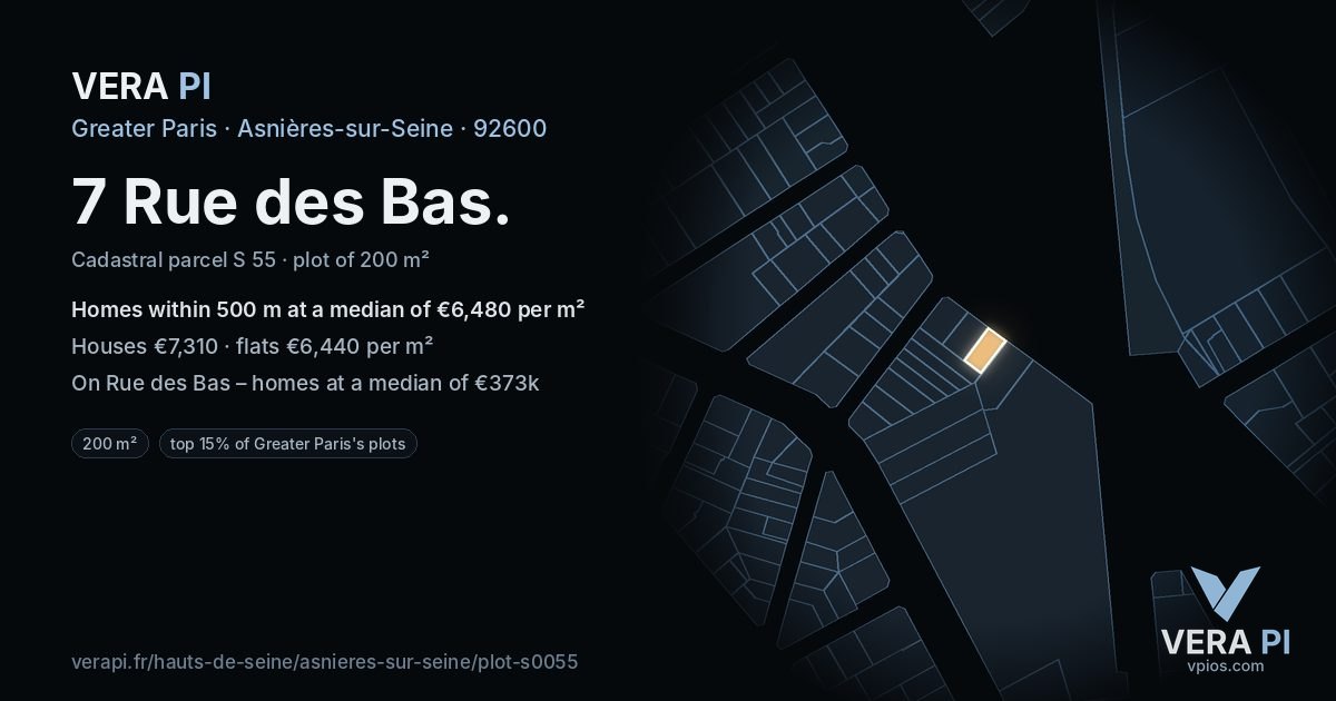 7 Rue des Bas, Asnières-sur-Seine at night – the plot lit, the parcels around coloured by the prices near them