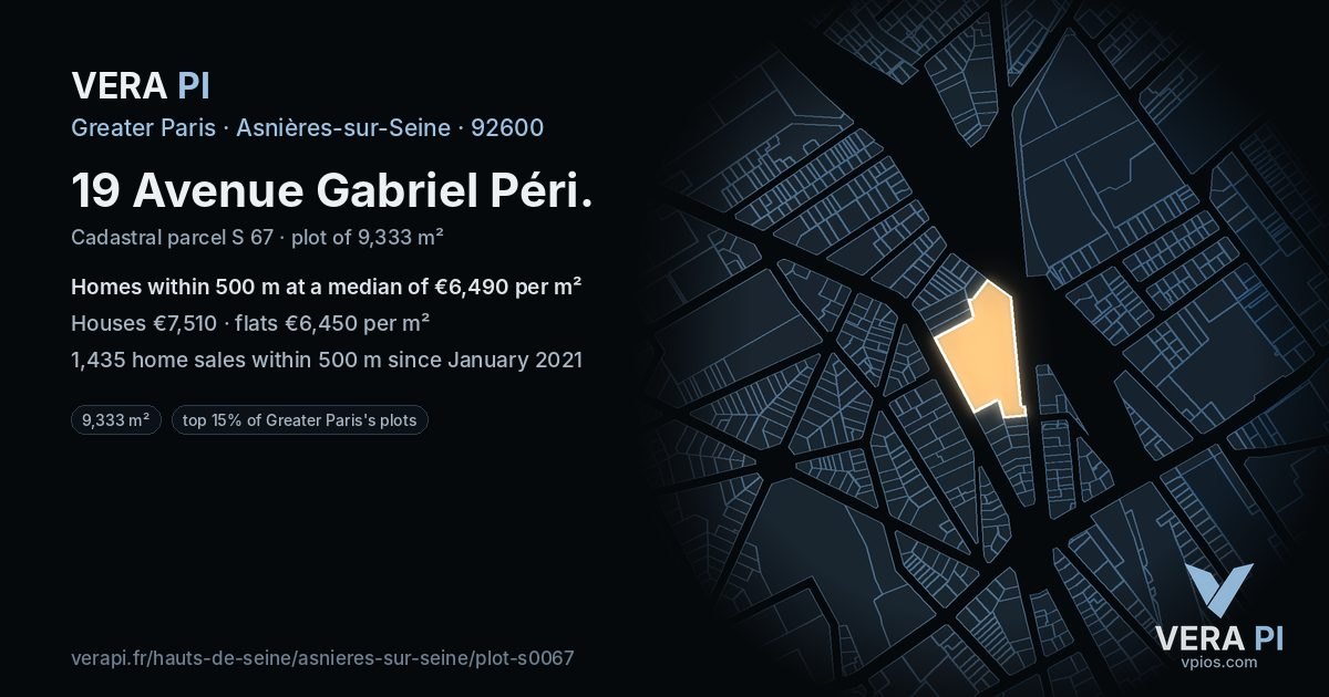 19 Avenue Gabriel Péri, Asnières-sur-Seine at night – the plot lit, the parcels around coloured by the prices near them
