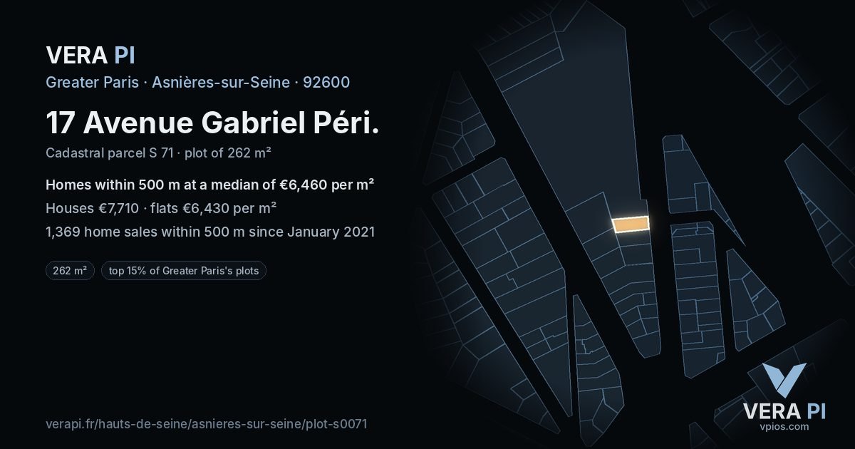 17 Avenue Gabriel Péri, Asnières-sur-Seine at night – the plot lit, the parcels around coloured by the prices near them
