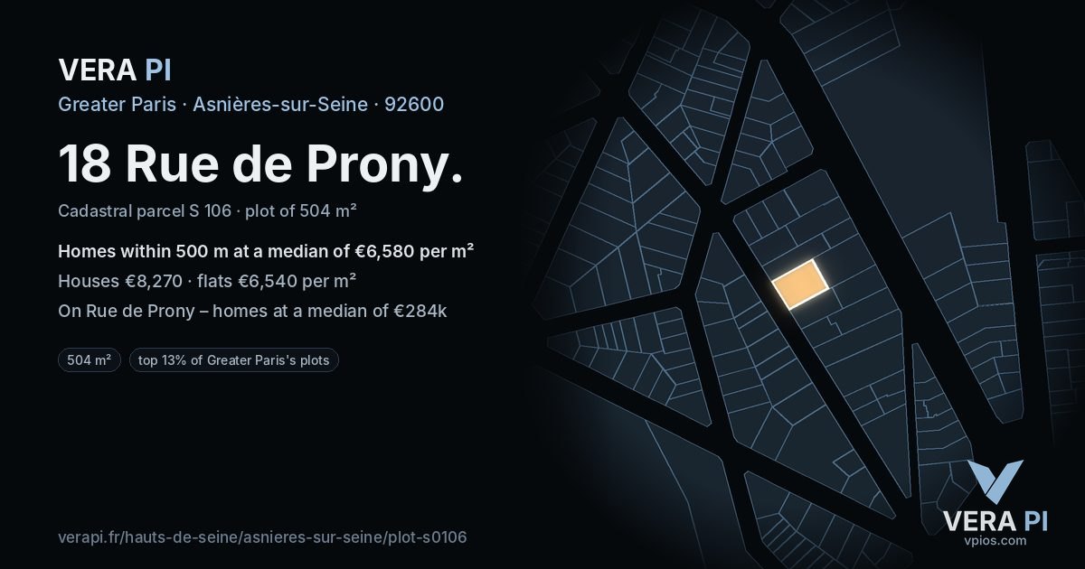 18 Rue de Prony, Asnières-sur-Seine at night – the plot lit, the parcels around coloured by the prices near them