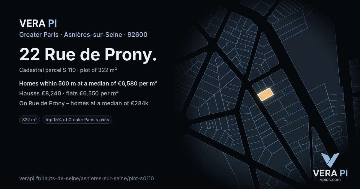 22 Rue de Prony, Asnières-sur-Seine at night – the plot lit, the parcels around coloured by the prices near them