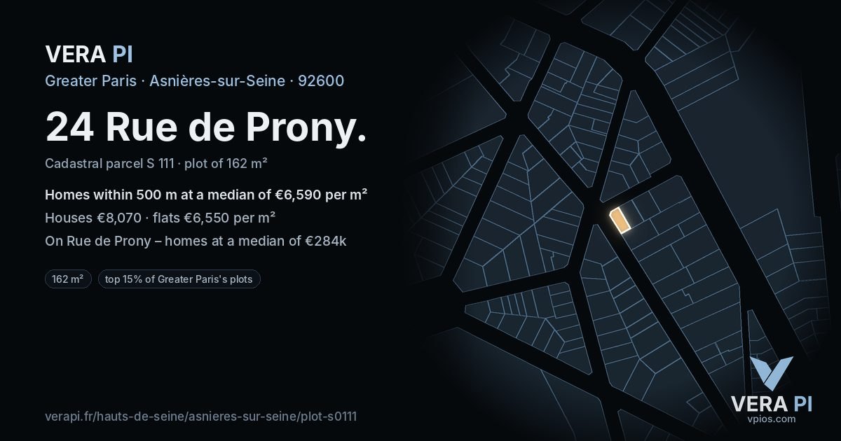24 Rue de Prony, Asnières-sur-Seine at night – the plot lit, the parcels around coloured by the prices near them