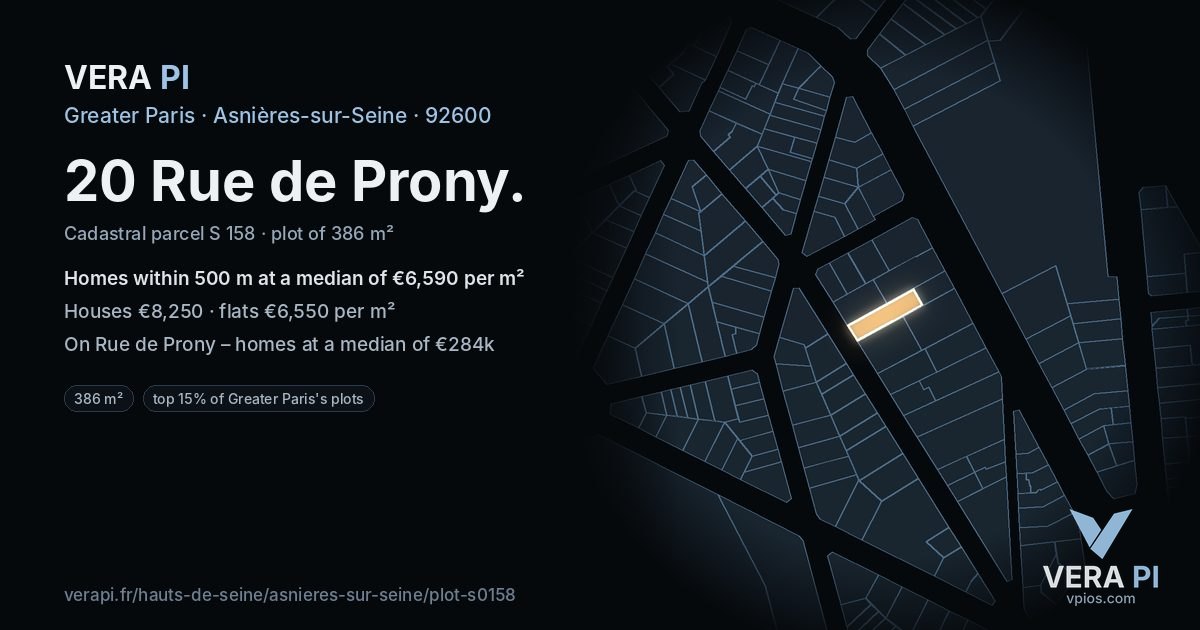 20 Rue de Prony, Asnières-sur-Seine at night – the plot lit, the parcels around coloured by the prices near them