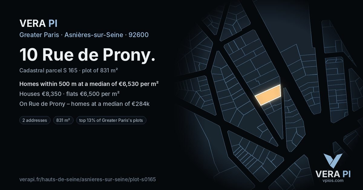 10 Rue de Prony, Asnières-sur-Seine at night – the plot lit, the parcels around coloured by the prices near them