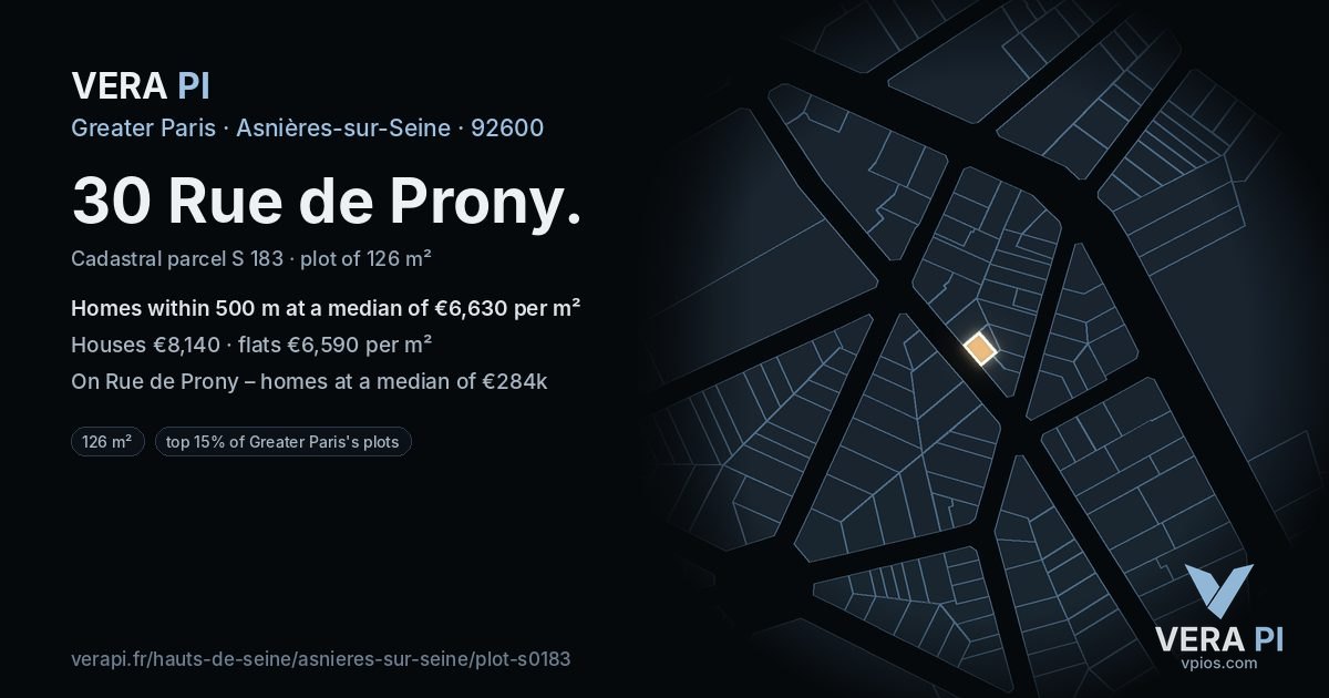 30 Rue de Prony, Asnières-sur-Seine at night – the plot lit, the parcels around coloured by the prices near them