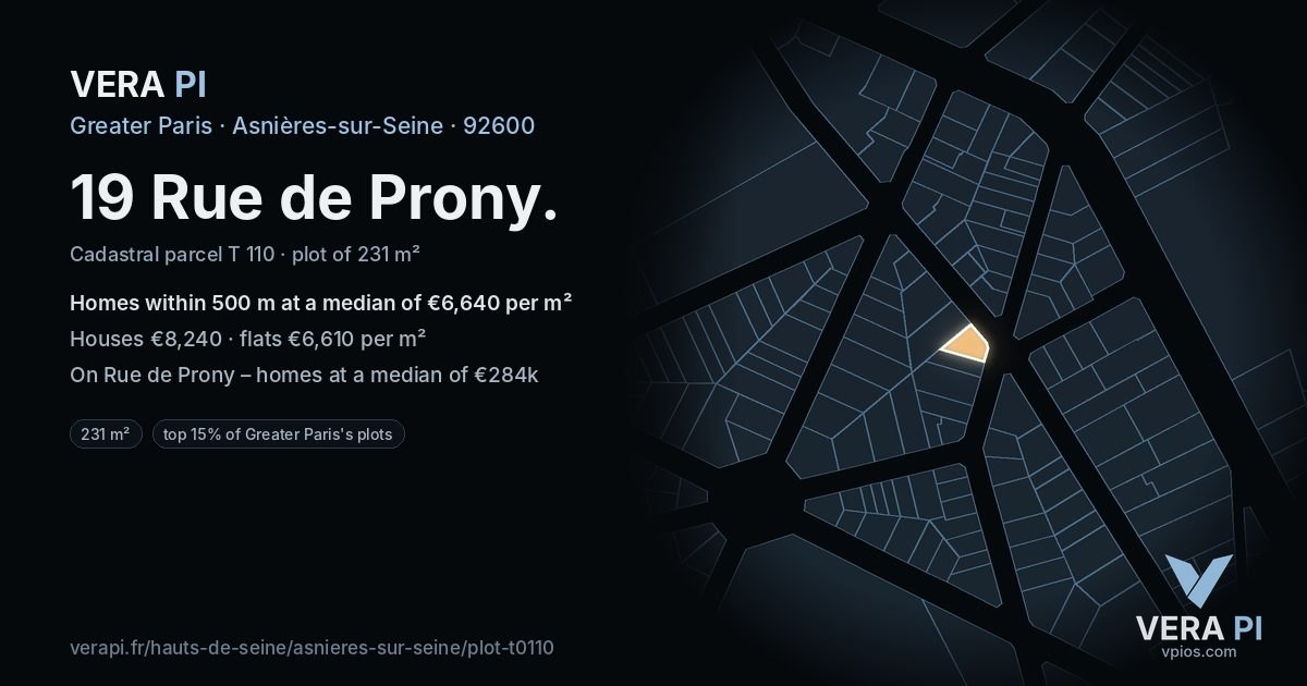19 Rue de Prony, Asnières-sur-Seine at night – the plot lit, the parcels around coloured by the prices near them