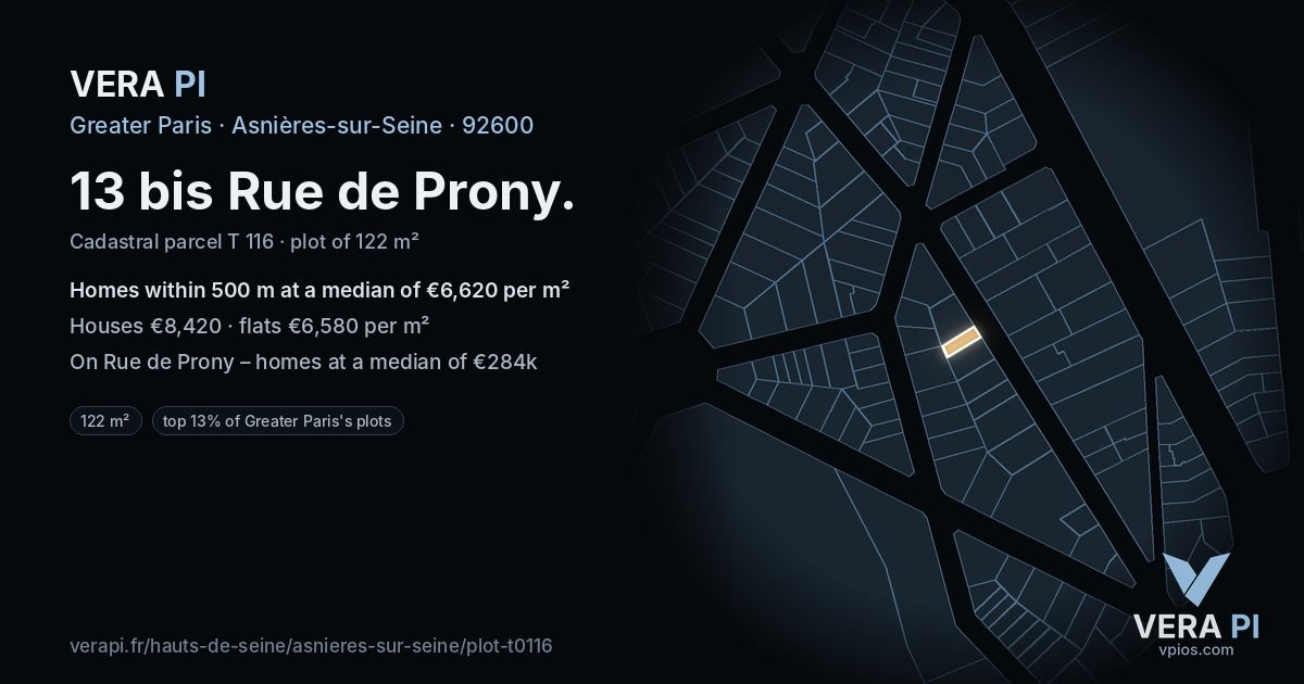 13 bis Rue de Prony, Asnières-sur-Seine at night – the plot lit, the parcels around coloured by the prices near them