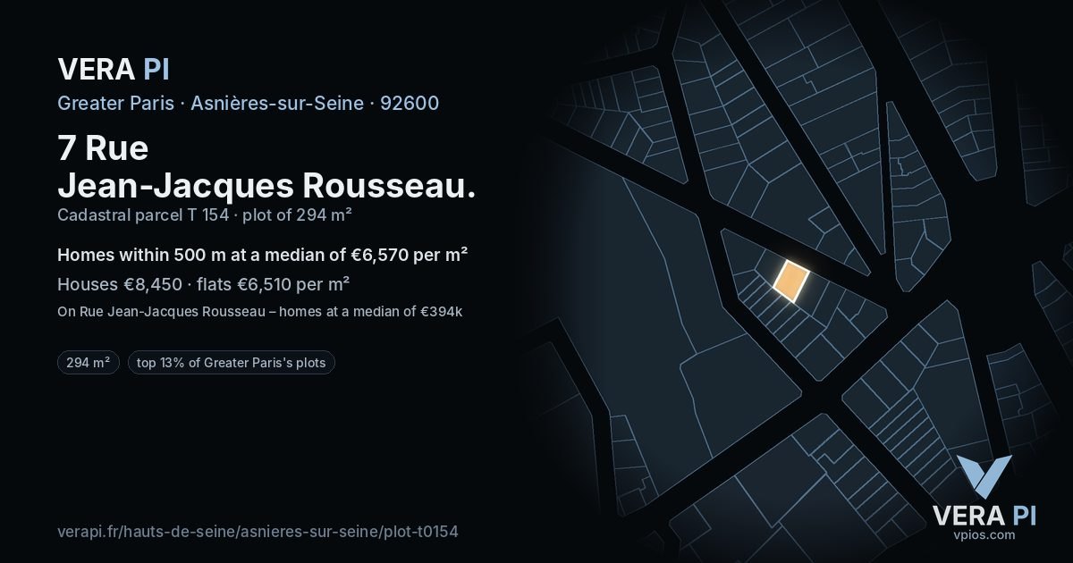 7 Rue Jean-Jacques Rousseau, Asnières-sur-Seine at night – the plot lit, the parcels around coloured by the prices near them