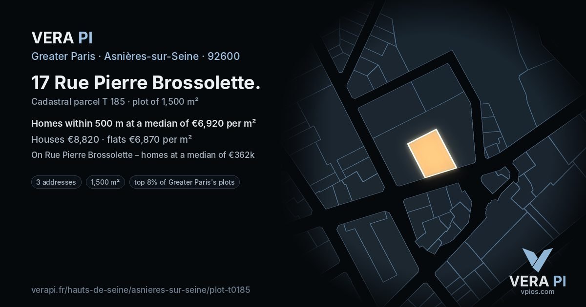 17 Rue Pierre Brossolette, Asnières-sur-Seine at night – the plot lit, the parcels around coloured by the prices near them