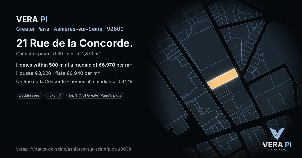21 Rue de la Concorde, Asnières-sur-Seine at night – the plot lit, the parcels around coloured by the prices near them