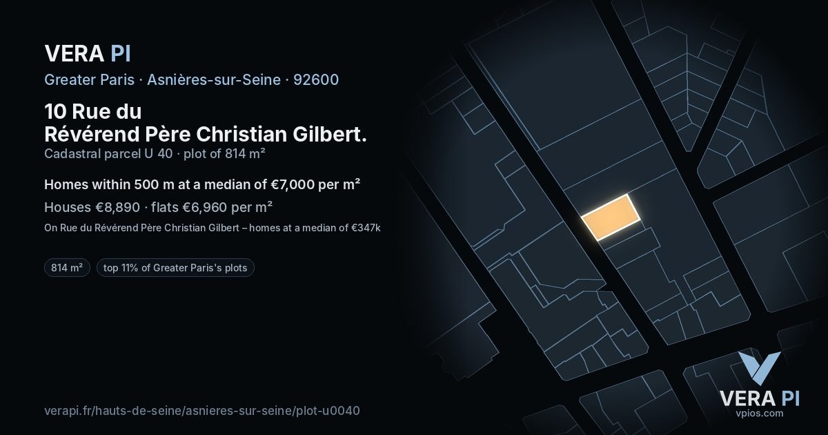 10 Rue du Révérend Père Christian Gilbert, Asnières-sur-Seine at night – the plot lit, the parcels around coloured by the prices near them