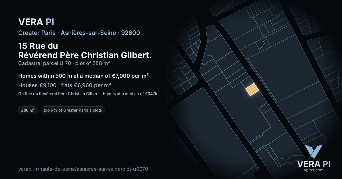 15 Rue du Révérend Père Christian Gilbert, Asnières-sur-Seine at night – the plot lit, the parcels around coloured by the prices near them