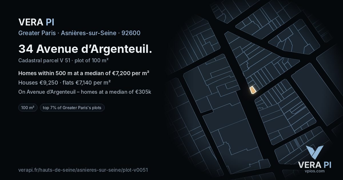 34 Avenue d’Argenteuil, Asnières-sur-Seine at night – the plot lit, the parcels around coloured by the prices near them