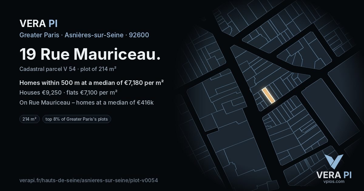 19 Rue Mauriceau, Asnières-sur-Seine at night – the plot lit, the parcels around coloured by the prices near them