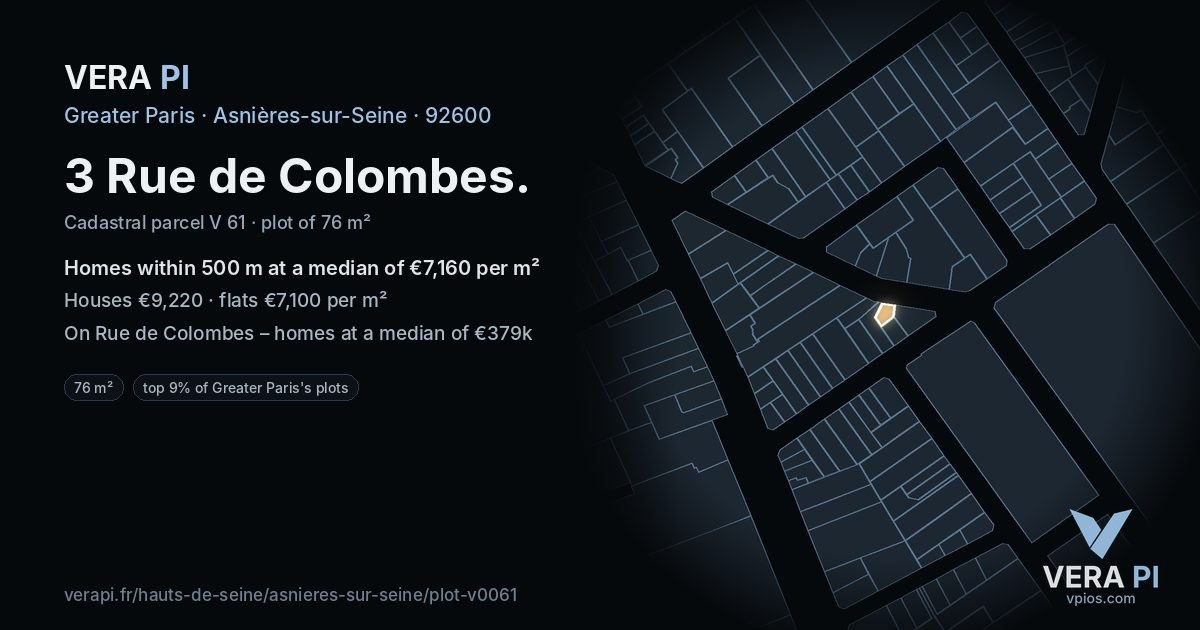 3 Rue de Colombes, Asnières-sur-Seine at night – the plot lit, the parcels around coloured by the prices near them
