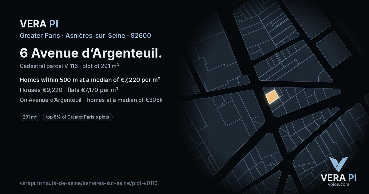 6 Avenue d’Argenteuil, Asnières-sur-Seine at night – the plot lit, the parcels around coloured by the prices near them