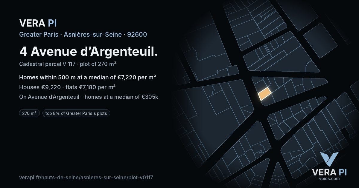 4 Avenue d’Argenteuil, Asnières-sur-Seine at night – the plot lit, the parcels around coloured by the prices near them