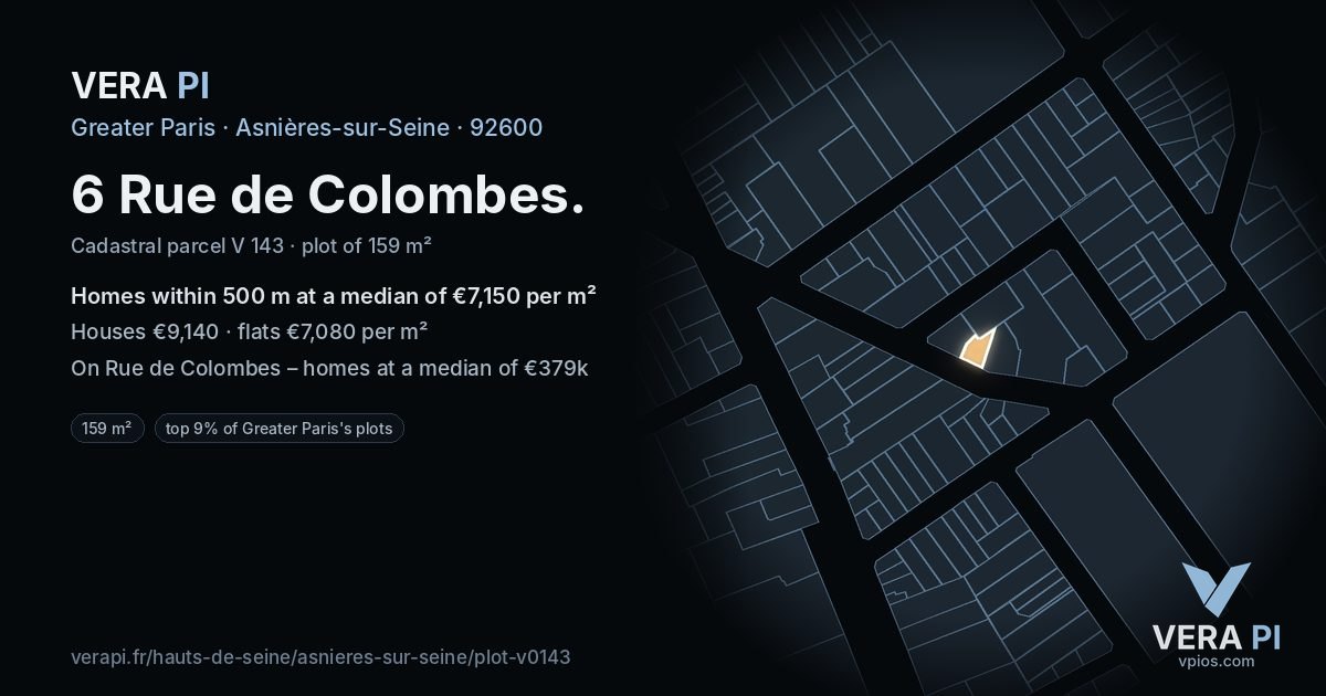 6 Rue de Colombes, Asnières-sur-Seine at night – the plot lit, the parcels around coloured by the prices near them