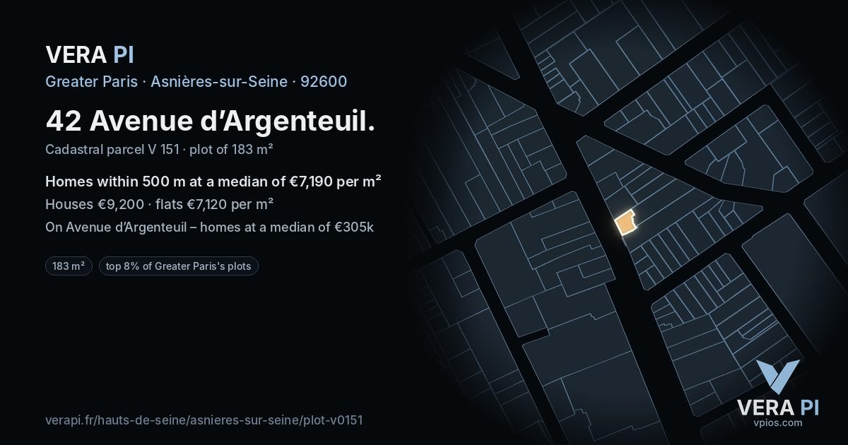 42 Avenue d’Argenteuil, Asnières-sur-Seine at night – the plot lit, the parcels around coloured by the prices near them
