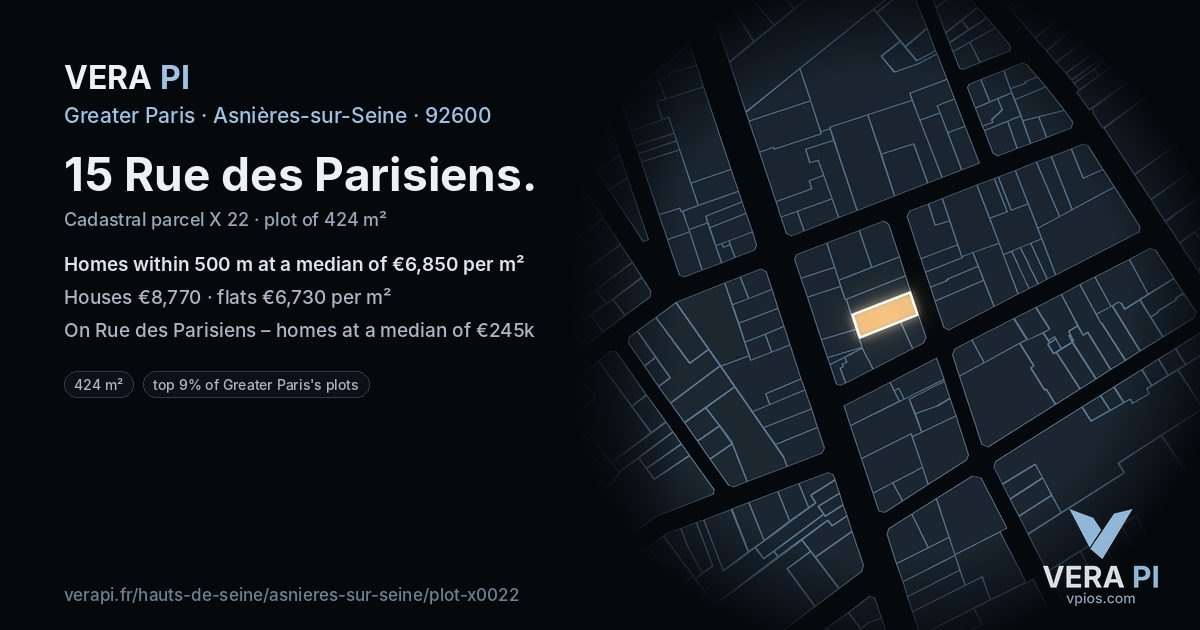 15 Rue des Parisiens, Asnières-sur-Seine at night – the plot lit, the parcels around coloured by the prices near them