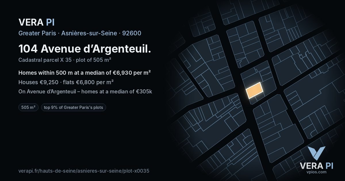 104 Avenue d’Argenteuil, Asnières-sur-Seine at night – the plot lit, the parcels around coloured by the prices near them