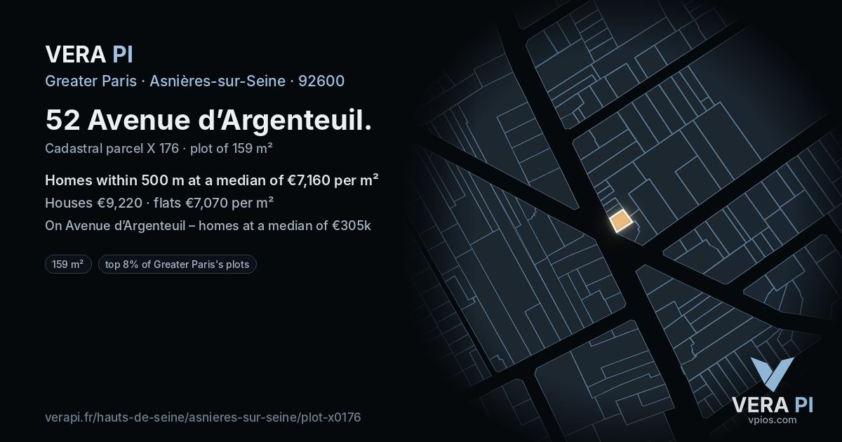52 Avenue d’Argenteuil, Asnières-sur-Seine at night – the plot lit, the parcels around coloured by the prices near them