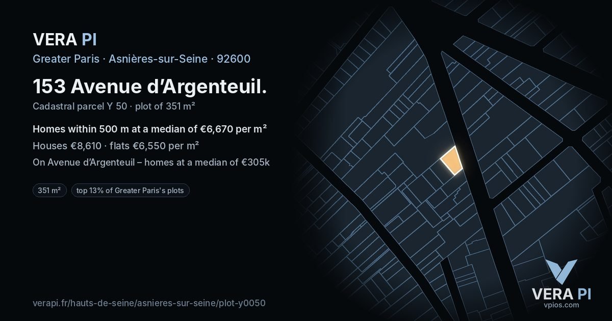 153 Avenue d’Argenteuil, Asnières-sur-Seine at night – the plot lit, the parcels around coloured by the prices near them