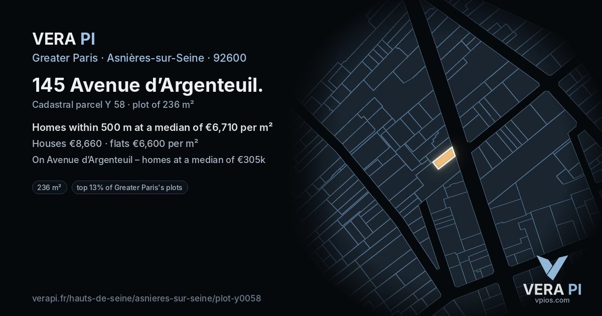 145 Avenue d’Argenteuil, Asnières-sur-Seine at night – the plot lit, the parcels around coloured by the prices near them