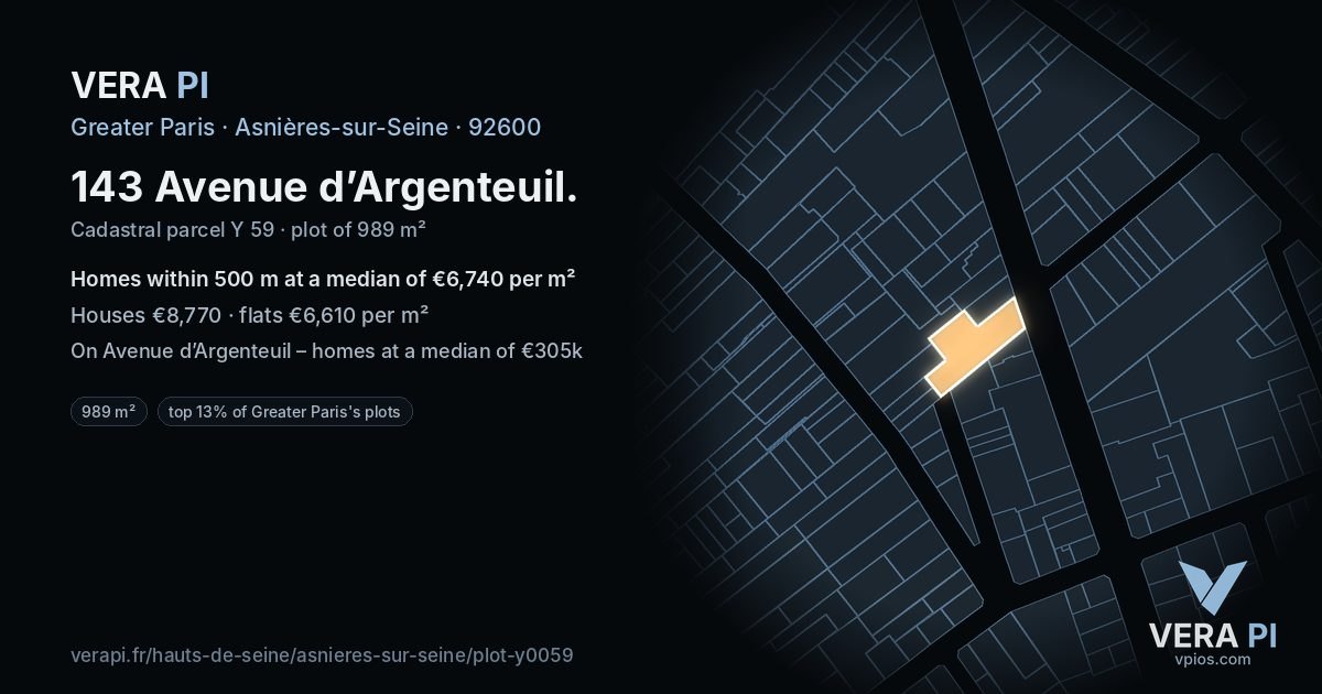 143 Avenue d’Argenteuil, Asnières-sur-Seine at night – the plot lit, the parcels around coloured by the prices near them