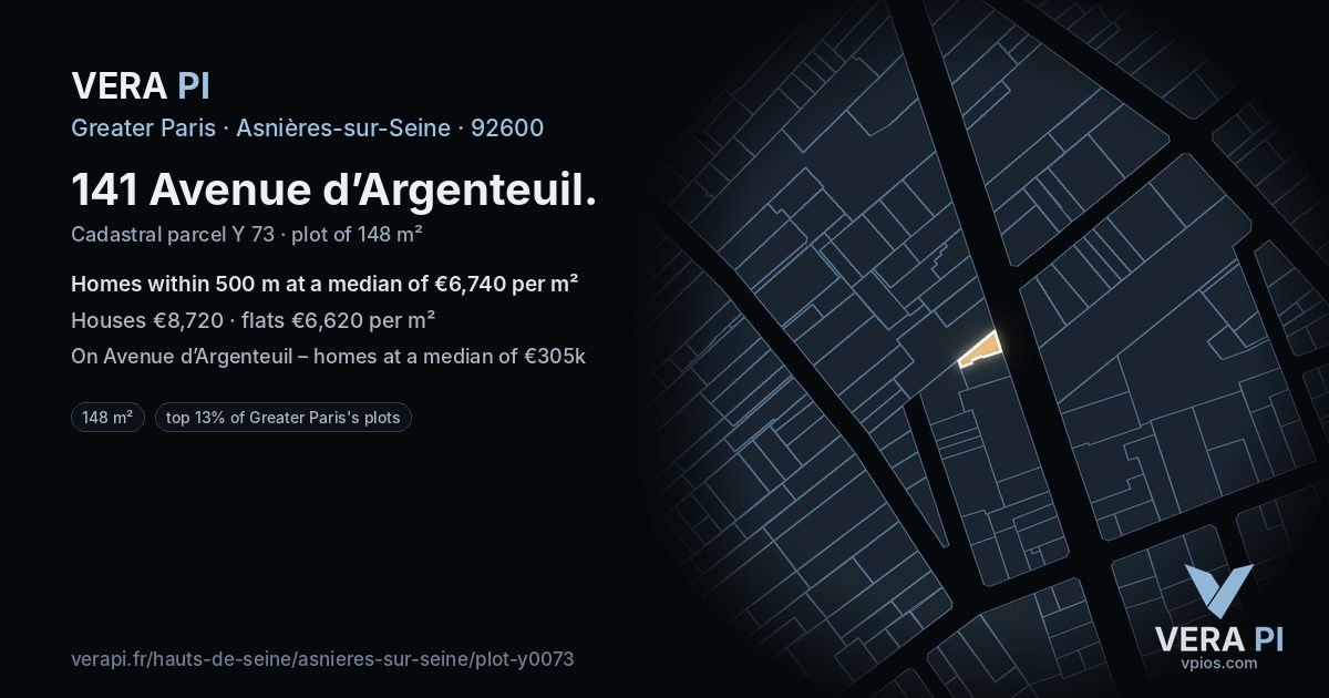 141 Avenue d’Argenteuil, Asnières-sur-Seine at night – the plot lit, the parcels around coloured by the prices near them
