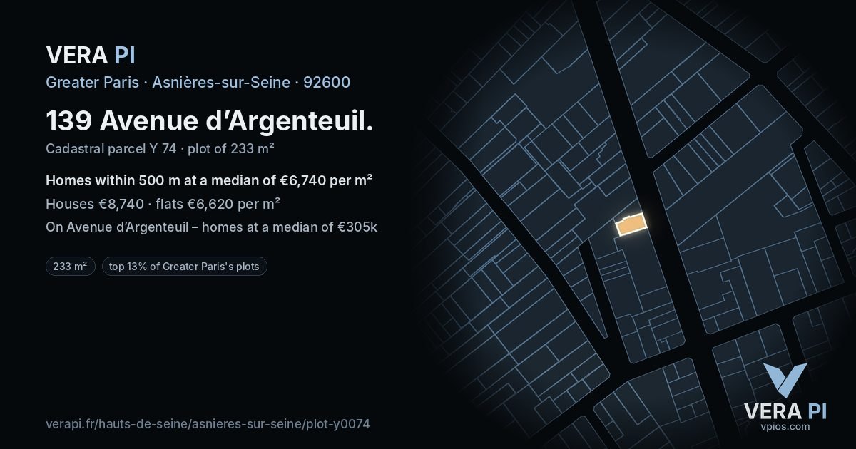 139 Avenue d’Argenteuil, Asnières-sur-Seine at night – the plot lit, the parcels around coloured by the prices near them