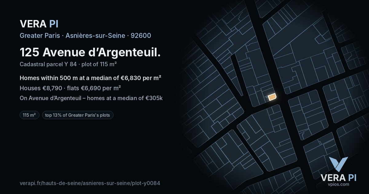 125 Avenue d’Argenteuil, Asnières-sur-Seine at night – the plot lit, the parcels around coloured by the prices near them