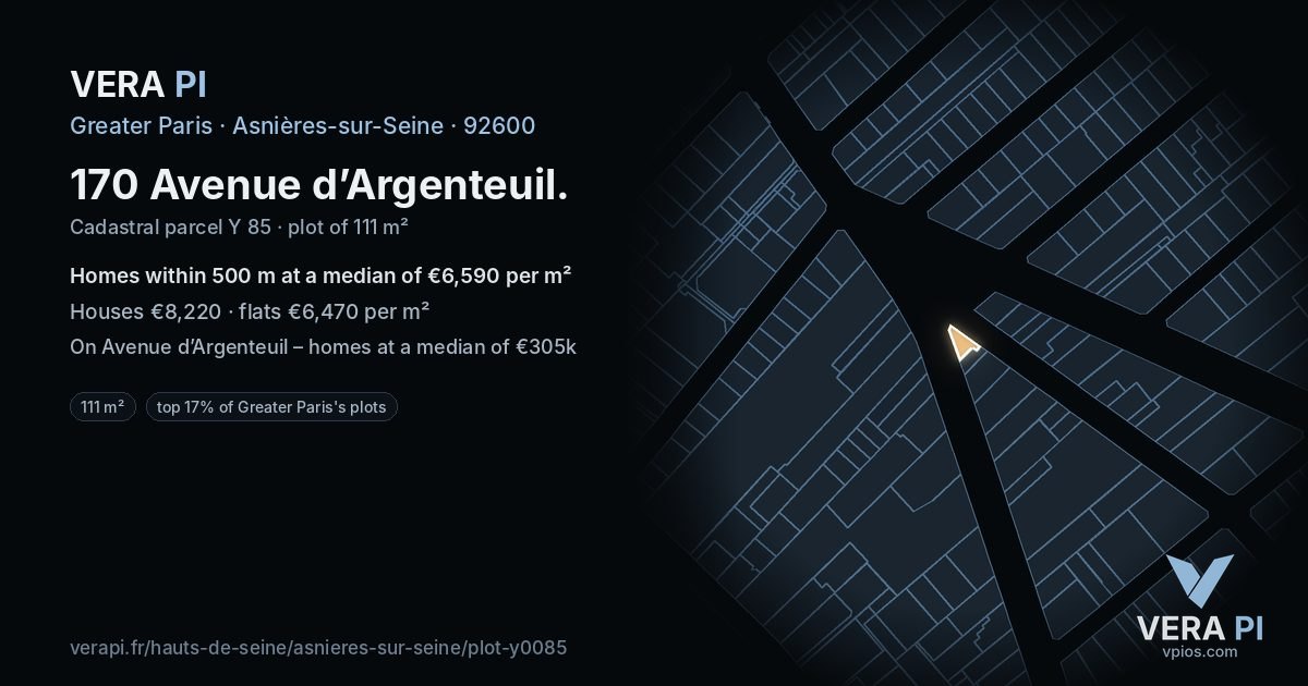 170 Avenue d’Argenteuil, Asnières-sur-Seine at night – the plot lit, the parcels around coloured by the prices near them