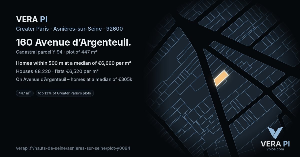 160 Avenue d’Argenteuil, Asnières-sur-Seine at night – the plot lit, the parcels around coloured by the prices near them