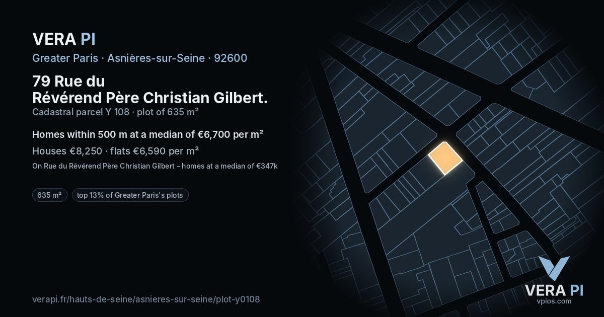 79 Rue du Révérend Père Christian Gilbert, Asnières-sur-Seine at night – the plot lit, the parcels around coloured by the prices near them