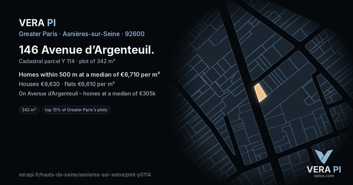 146 Avenue d’Argenteuil, Asnières-sur-Seine at night – the plot lit, the parcels around coloured by the prices near them