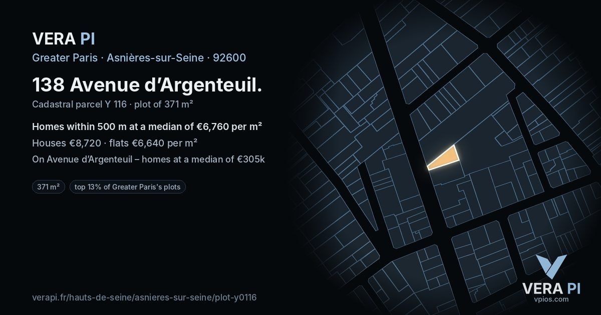 138 Avenue d’Argenteuil, Asnières-sur-Seine at night – the plot lit, the parcels around coloured by the prices near them