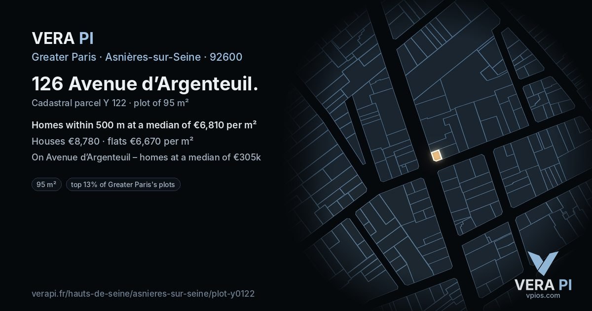 126 Avenue d’Argenteuil, Asnières-sur-Seine at night – the plot lit, the parcels around coloured by the prices near them