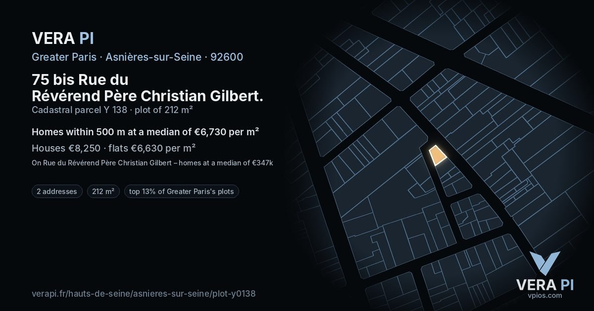 75 bis Rue du Révérend Père Christian Gilbert, Asnières-sur-Seine at night – the plot lit, the parcels around coloured by the prices near them