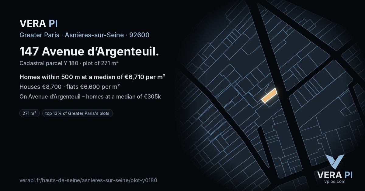147 Avenue d’Argenteuil, Asnières-sur-Seine at night – the plot lit, the parcels around coloured by the prices near them