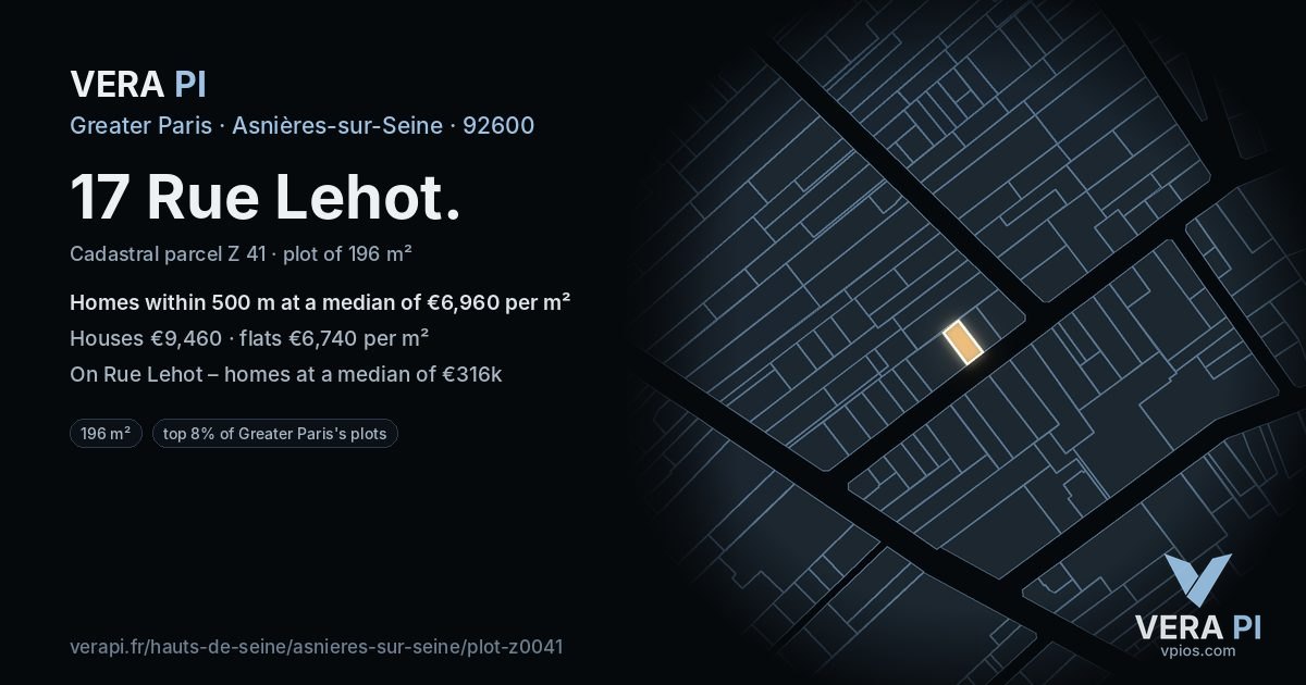 17 Rue Lehot, Asnières-sur-Seine at night – the plot lit, the parcels around coloured by the prices near them