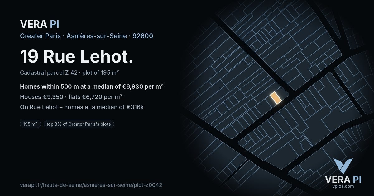 19 Rue Lehot, Asnières-sur-Seine at night – the plot lit, the parcels around coloured by the prices near them