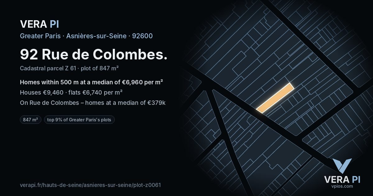 92 Rue de Colombes, Asnières-sur-Seine at night – the plot lit, the parcels around coloured by the prices near them