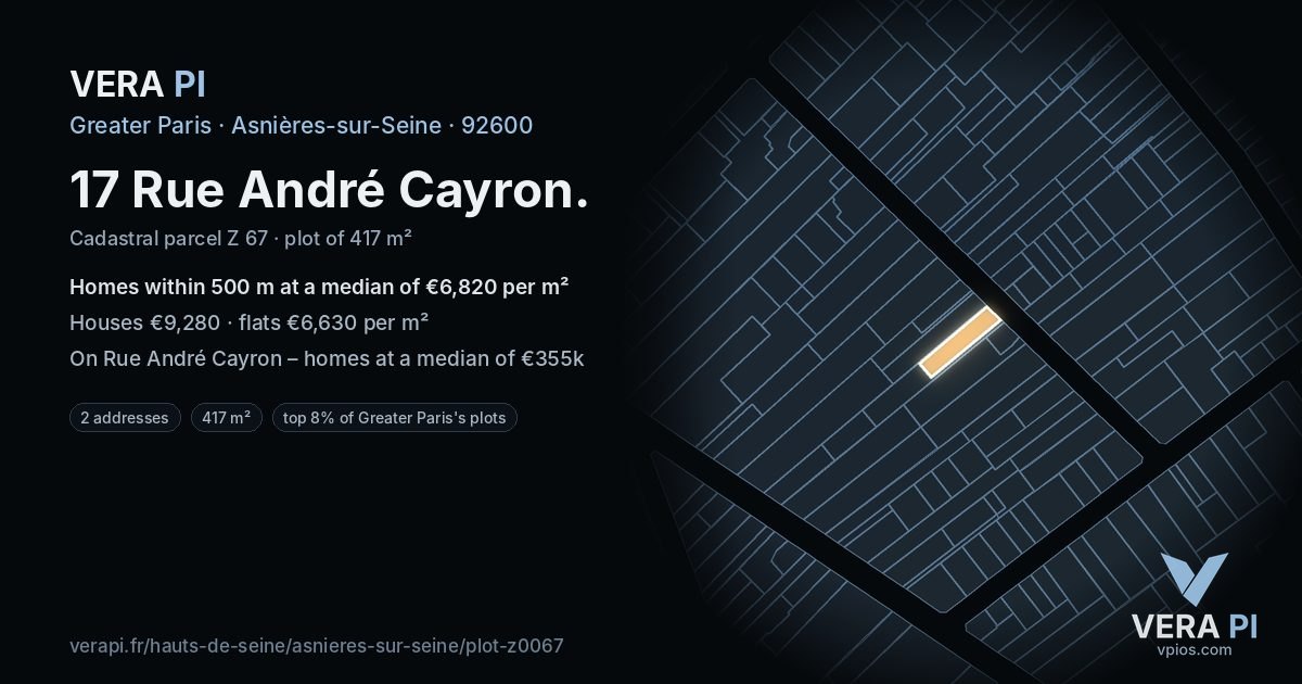 17 Rue André Cayron, Asnières-sur-Seine at night – the plot lit, the parcels around coloured by the prices near them