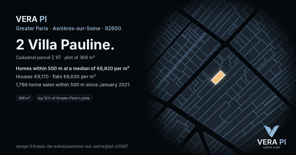 2 Villa Pauline, Asnières-sur-Seine at night – the plot lit, the parcels around coloured by the prices near them